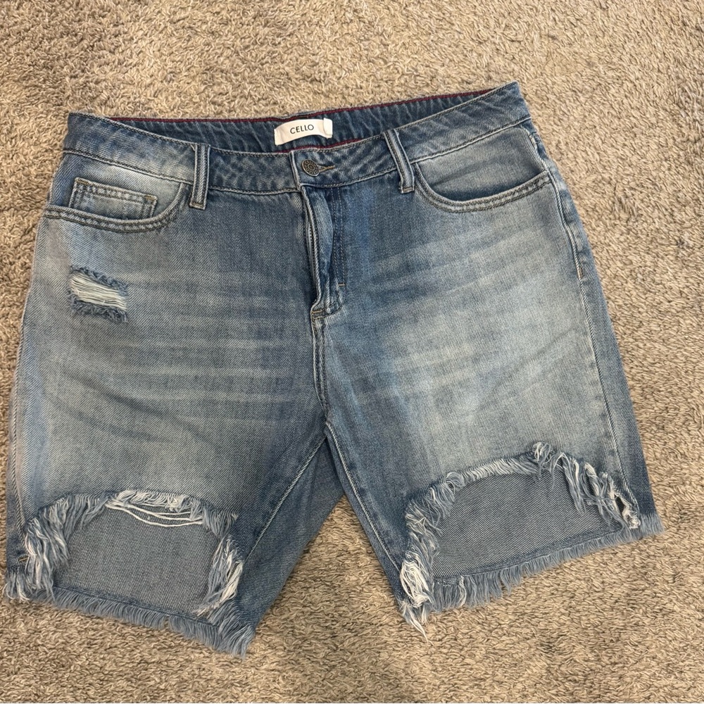 Cello Light Blue Denim Shorts with Red Stitching
